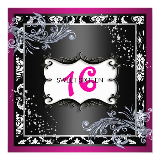 Hot Pink and Black Sweet Sixteen Invitation