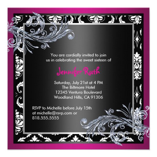 Hot Pink and Black Sweet Sixteen Invitation