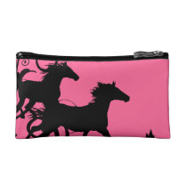 Hot Pink and Black Wild Horses Cosmetic Bag
