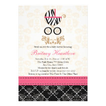 Hot Pink and Black Zebra Carriage Baby Shower invitations