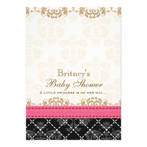Hot Pink and Black Zebra Carriage Baby Shower Personalized Invites