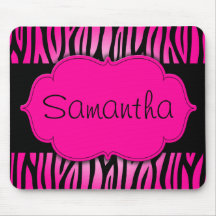 Hot Pink and Black Zebra Personalized Mouse Pad