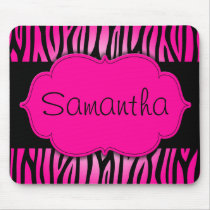 Hot Pink and Black Zebra Personalized Mouse Pad