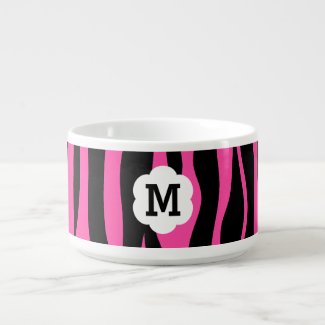 Hot pink and black zebra stripes monogram chili bowl