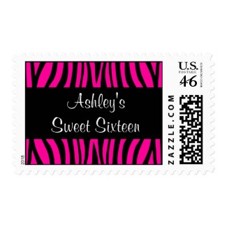 Hot Pink and Black Zebra Sweet 16 Birthday Postage Stamp