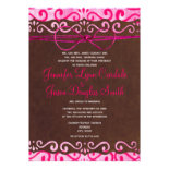 Hot Pink and Brown Country Wedding Invitations