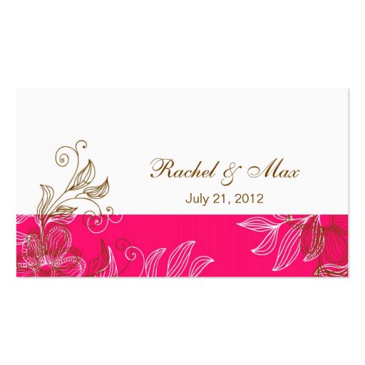 Hot Pink and Brown Elegant Wedding Business Card (front side)