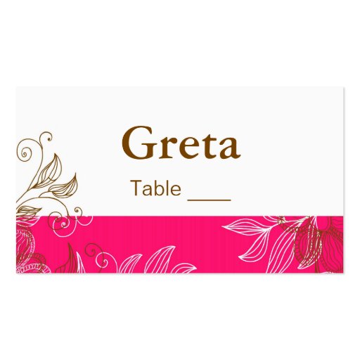 Hot Pink and Brown Floral Table Place Cards Business Card
