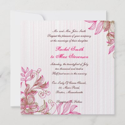 Hot Pink and Brown Floral Wedding Invitation by Eternalflame