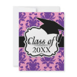 hot pink and deep purple pretty damask pattern invitations