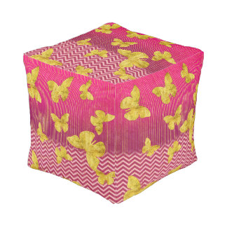 pink and gold pouf