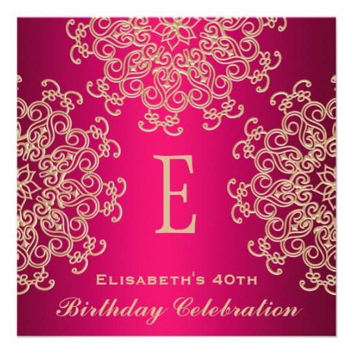 HOT PINK AND GOLD INDIAN INSPIRED BIRTHDAY PERSONALIZED INVITE