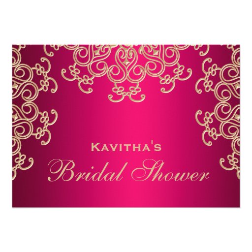 Hot Pink and Gold Indian Inspired Bridal Shower Personalized Invites