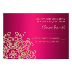 HOT PINK AND GOLD INDIAN RESPONSE RSVP CARD
