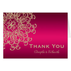 HOT PINK AND GOLD INDIAN STYLE WEDDING THANK YOU CARD