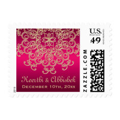 HOT PINK AND GOLD INDIAN WEDDING POSTAGE STAMPS