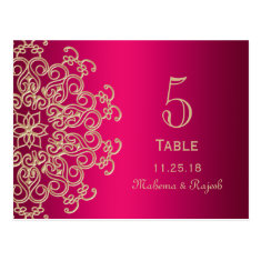 HOT PINK AND GOLD INDIAN WEDDING TABLE NUMBER CARD POSTCARDS