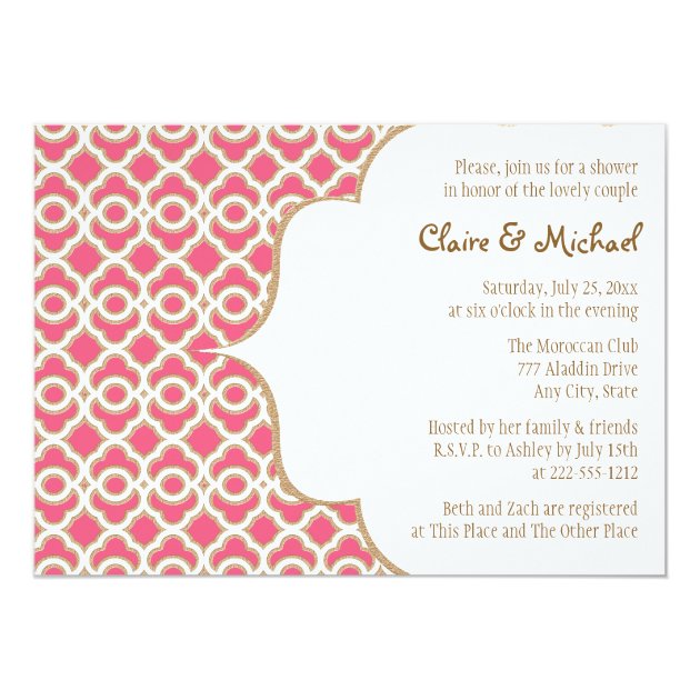 Hot Pink and Gold Moroccan Couples Wedding Shower Card