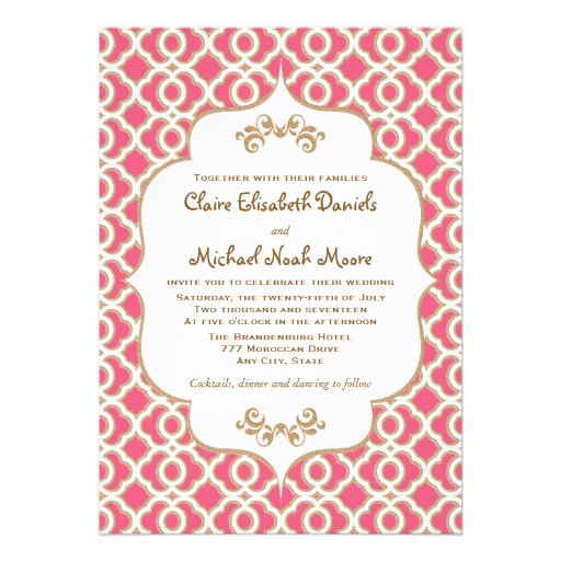 Hot PInk and Gold Moroccan Wedding Invitations