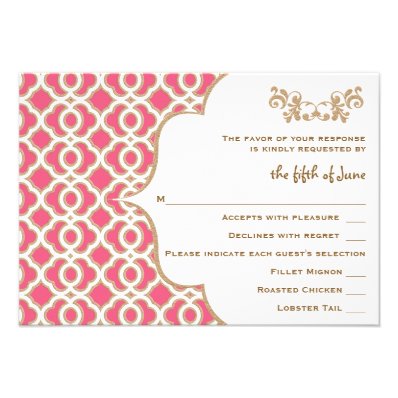 Hot Pink and Gold Moroccan Wedding Response Cards