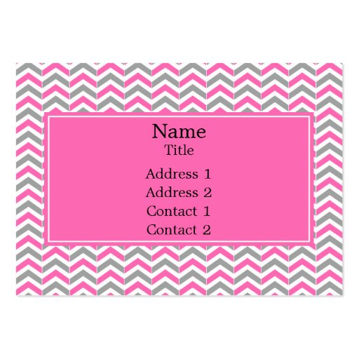Hot Pink and Gray Chevron Pattern Business Cards (front side)