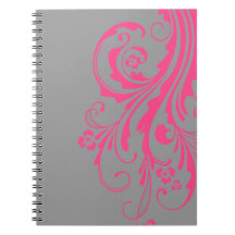 Hot Pink and Gray Floral Chic Wedding Notebooks