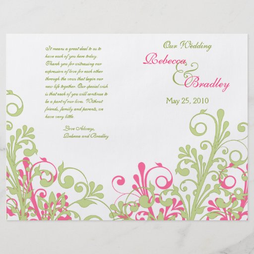 Hot Pink and Green Abstract Floral Wedding Program Custom Flyer