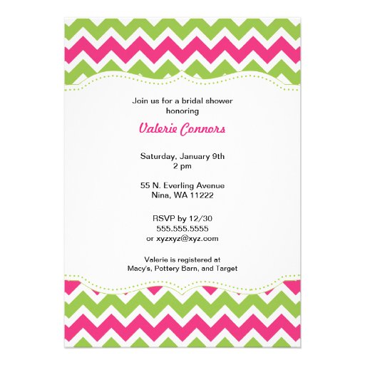 Hot Pink and Green Chevron Bridal Wedding Shower Announcements