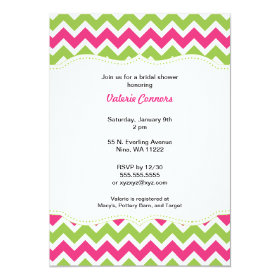 Hot Pink and Green Chevron Bridal Wedding Shower 5x7 Paper Invitation Card