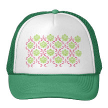 Hot Pink and Green Damask Mesh Hats