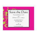 Hot Pink and Green Save the Date Postcard by indolilly Hot Pink and Green Save the Date Postcard
