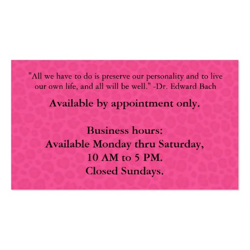 Hot pink and leopard business card (back side)
