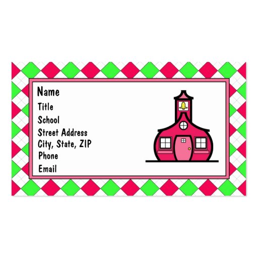 Hot Pink and Lime Green Argyle Business Card (front side)