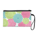 Hot Pink and Lime Green Flowers Pattern Wristlet Clutch