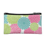 Hot Pink and Lime Green Flowers Pattern Makeup Bag