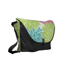 Hot Pink and Lime Green Flowers Pattern Messenger Bag
