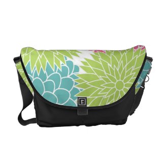 Hot Pink and Lime Green Flowers Pattern Messenger Bag