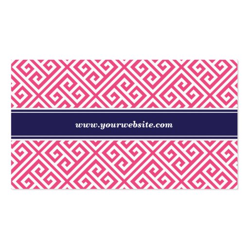 Hot Pink and Navy Blue Greek Key Pattern Business Card Template (back side)
