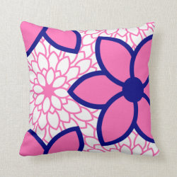 Hot Pink and Navy Blue Modern Floral Throw Pillows