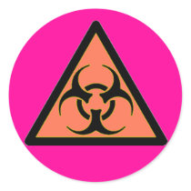 Hot Pink and Orange Biohazard 04 Round Sticker