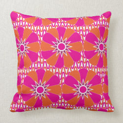 Hot Pink and Orange Bright Flower Pattern Throw Pillow