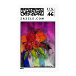 hot pink and orange flowers postage