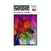 hot pink and orange flowers stamps