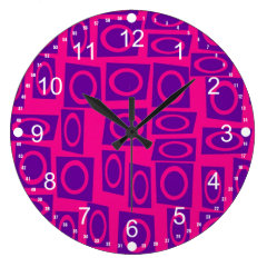 Hot Pink and Purple Fun Circle Square Pattern Wallclock