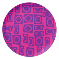 Hot Pink and Purple Fun Circle Square Pattern Party Plates
