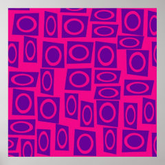 Hot Pink and Purple Fun Circle Square Pattern Posters