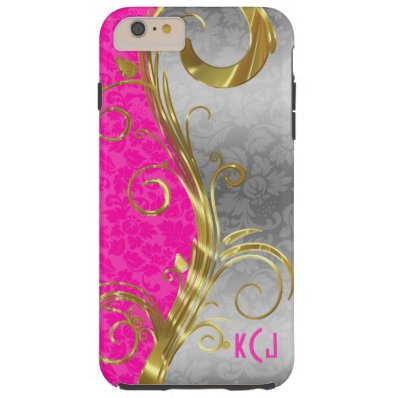 Hot Pink And Silver Damask Tough iPhone 6 Plus Case