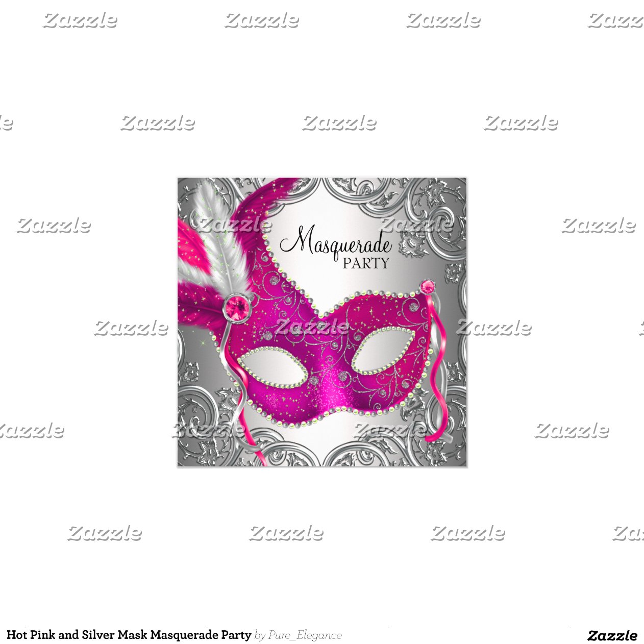Hot Pink And Silver Mask Masquerade Party 5 25x5 25 Square Paper