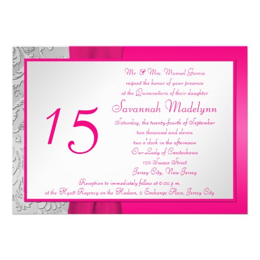 Hot Pink and Silver Photo Quinceanera Invitation
