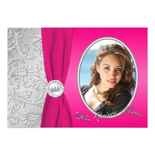 Hot Pink and Silver Photo Quinceanera Invitation